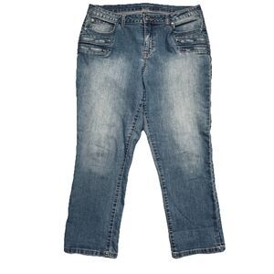 Jennifer Lopez Capri Jeans 14 (34x25) Blue Stretch Distress Womens High Mid